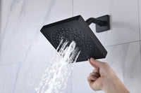 Matte Black 36 Inch  Flushed Ceiling Mount Rainfall Waterfall Water Column 64 LED Light Bluetooth Music Shower Head 8 Way Thermostatic Shower Faucet Set with Body Jets and Regular Head