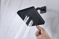 Matte Black 36 Inch  Flushed Ceiling Mount Rainfall Waterfall Water Column 64 LED Light Bluetooth Music Shower Head 8 Way Thermostatic Shower Faucet Set with Body Jets and Regular Head