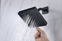 Matte Black 36 Inch  Flushed Ceiling Mount Rainfall Waterfall Water Column 64 LED Light Bluetooth Music Shower Head 8 Way Thermostatic Shower Faucet Set with Body Jets and Regular Head
