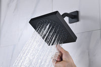 Matte Black 36 Inch  Flushed Ceiling Mount Rainfall Waterfall Water Column 64 LED Light Bluetooth Music Shower Head 8 Way Thermostatic Shower Faucet Set with Body Jets and Regular Head