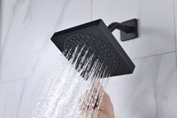 Matte Black Ceiling Mount 12 inch or 16 Inch Rainfall Shower Head Wall Mount 6 Inch High Water Pressure Regular Shower Head 4 Way Thermostatic Shower Faucet Set with Body Jets