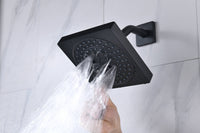 Matte Black 36 Inch  Flushed Ceiling Mount Rainfall Waterfall Water Column 64 LED Light Bluetooth Music Shower Head 8 Way Thermostatic Shower Faucet Set with Body Jets and Regular Head