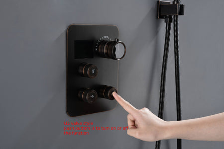 12-Inch Rainfall with our Wall-Mounted Oil Rubbed Bronze 3-Way Thermostatic Shower Faucet System: Simultaneous and Independent Functionality with Tub Spout,LED or Non-LED Options - Grolta Group USA