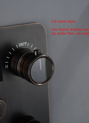 oil rubbered bronze Ceiling 12 Inch or 16 inch led Light Rainfall Shower Head Wall Mount 6 Inch Regular High Water Pressure Shower Head 3 Way Thermostatic Shower Faucet Each Function Work All together and separately
