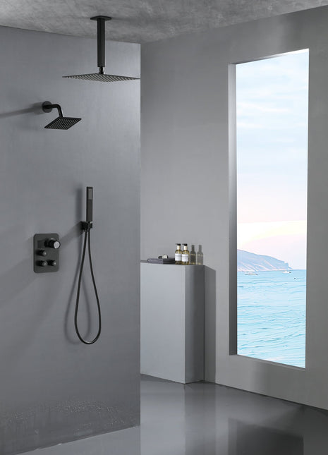 wall mount 6inch regular high water pressure shower head ceiling mount 16 inch or 12 inch rainfall shower head 3 way Digital Display thermostatic shower system