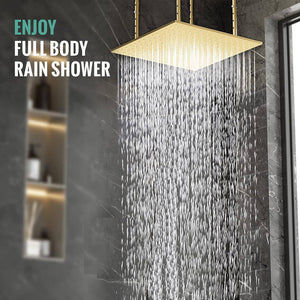 
                  
                    Brushed Gold 20-Inch or 24-Inch Ceiling Mounted Rainfall Shower Head: 3 LED Colors and Classic Elegance
                  
                