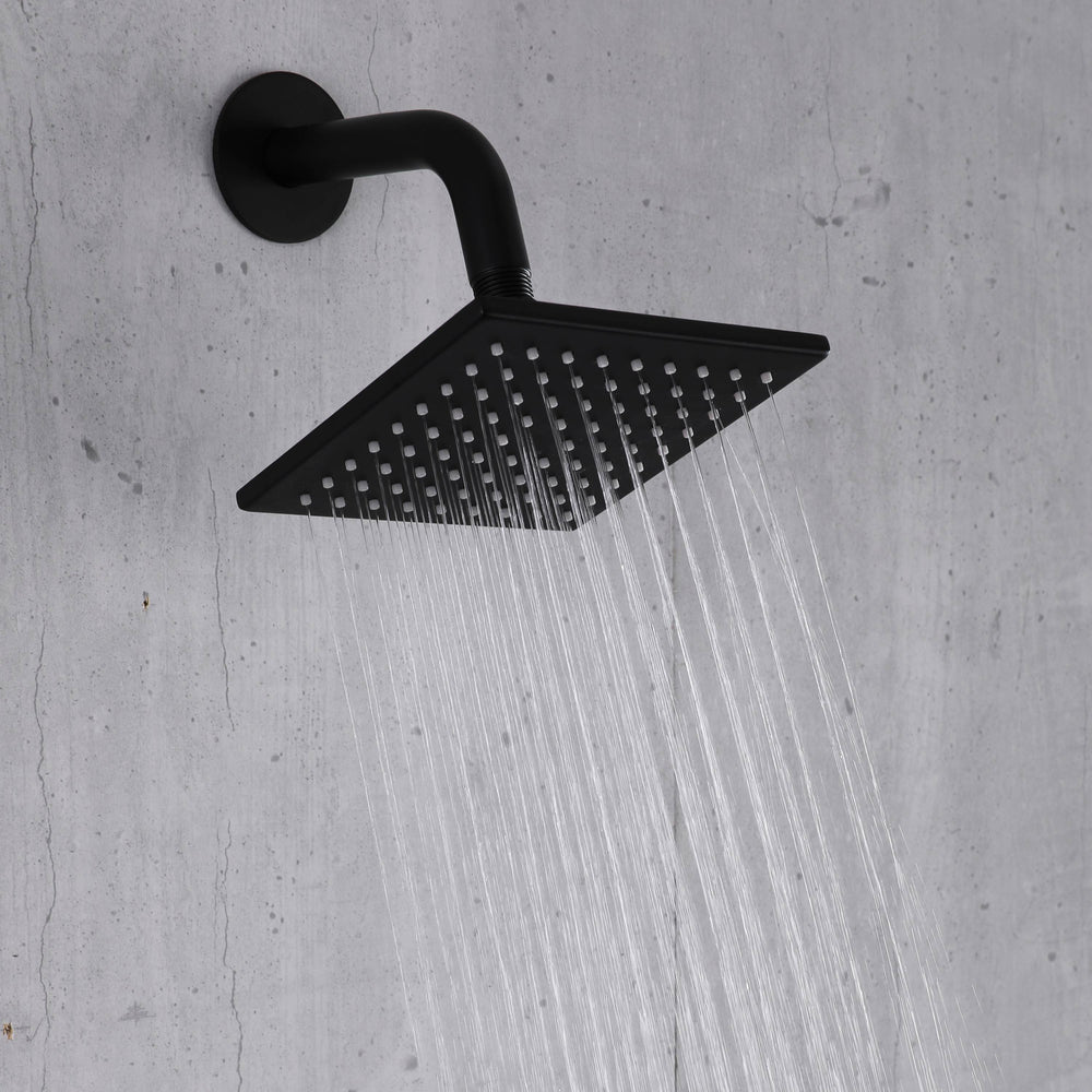 
                  
                    Matte Black Wall Mount 12 inch or 16 Inch Rainfall Shower Head Wall Mount 6 Inch High Water Pressure Regular Shower Head 4 Way Thermostatic Shower Faucet Set with Body Jets
                  
                