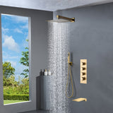 wall mounted Brushed gold 3 way Thermostatic Shower valve system with waterfall tub spout that each function run all together and separately