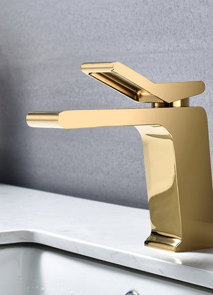 Polished Gold Single Handle Sink Faucet with Pop Up Overflow Drain