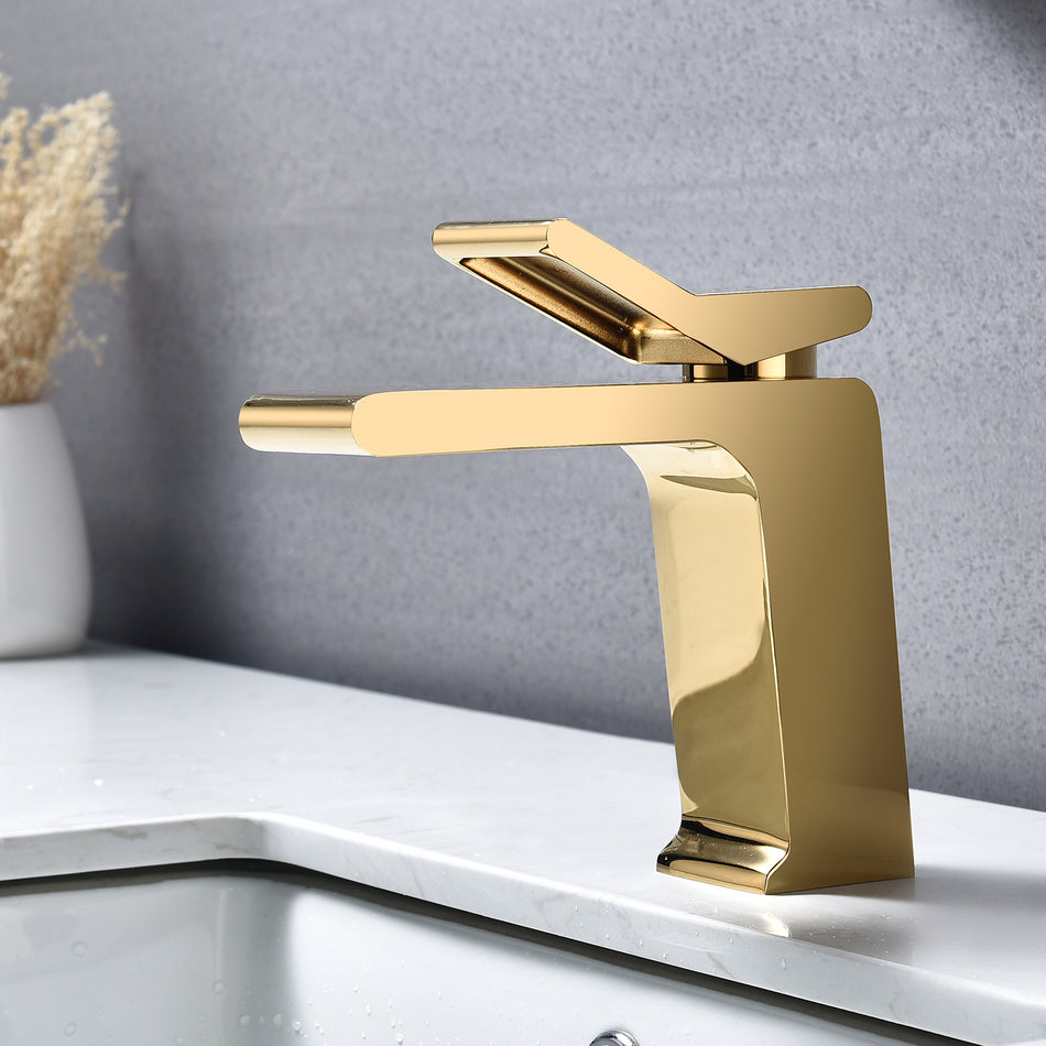 Polished Gold Single Handle Sink Faucet with Pop Up Overflow Drain