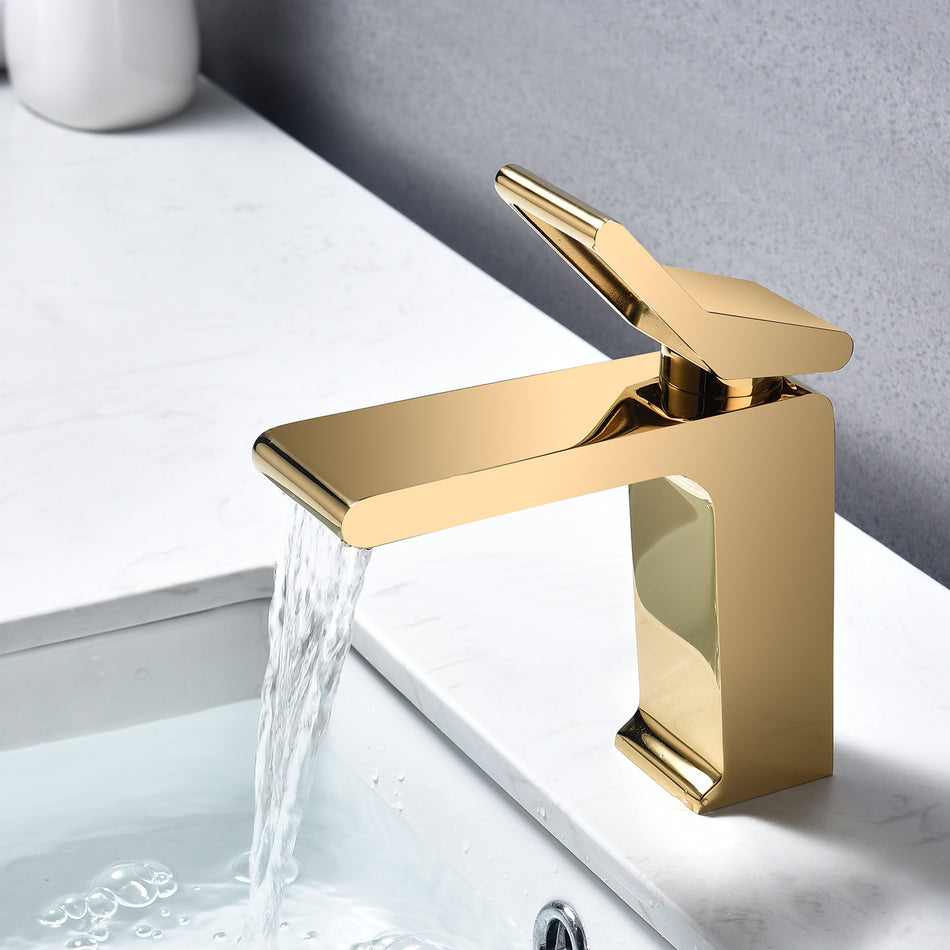 Polished Gold Single Handle Sink Faucet with Pop Up Overflow Drain