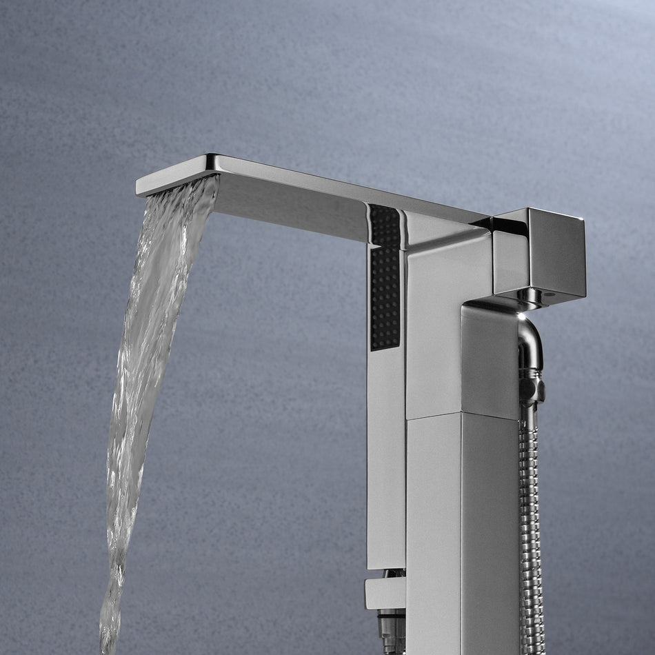 waterfall High quality Freestanding Bathtub Faucet Tub Filler Brushed Nickel Waterfall Floor Mount