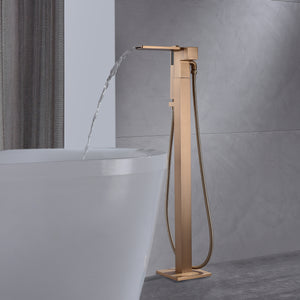
                  
                    Rose Gold Finish Single Handle Floor Mount Waterfall Freestanding Tub Filler Faucet with Hand Shower
                  
                