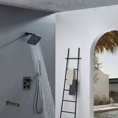 12-Inch Rainfall with our Wall-Mounted Oil Rubbed Bronze 3-Way Thermostatic Shower Faucet System: Simultaneous and Independent Functionality with Tub Spout,LED or Non-LED Options - Grolta Group USA