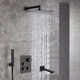 12-Inch Rainfall with our Wall-Mounted Oil Rubbed Bronze 3-Way Thermostatic Shower Faucet System: Simultaneous and Independent Functionality with Tub Spout,LED or Non-LED Options - Grolta Group USA