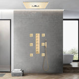 Brushed gold flushed on 16 inch rainfall waterfall mist hydro-water massage 64 LED light Bluetooth Music shower head 6 way digital display shower faucet with 6 body jets