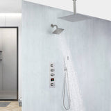 Brushed nickel Ceiling 12 Inch or 16 inch Rainfall Shower Head Wall Mount 6 Inch Regular High Water Pressure Shower Head 3 Way Digital display Thermostatic Shower Faucet Each Function Work All Together And Separately
