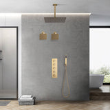 Brushed Gold 4 Function Thermostatic Faucet Set with Ceiling 12" or 16'' Rain Shower Head, High Pressure 6" and Handheld Spray