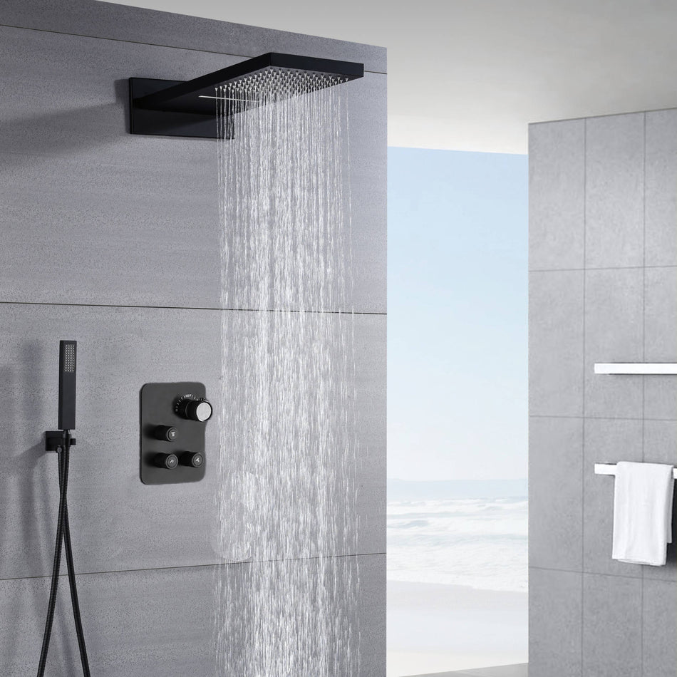 22'' Matte Black 3  Way Thermostatic Shower Faucet without body jets