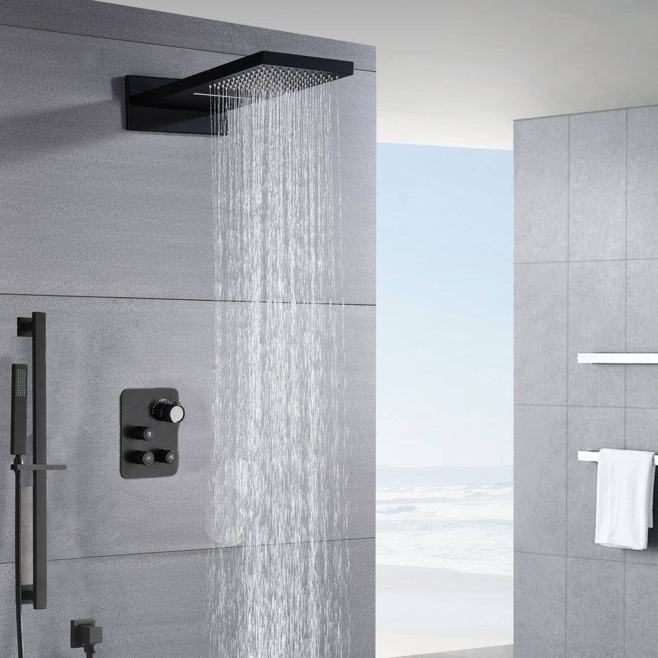 22'' Matte Black 3  Way Thermostatic Shower Faucet without body jets