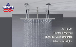 
                  
                    20 Inch Brushed nickel ceiling mount rainfall waterfall shower systems 4 way thermostatic valve with 6 inch regular head
                  
                