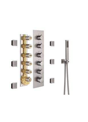 20 Inch Brushed nickel ceiling mount rainfall waterfall shower systems 5 way Digital display thermostatic valve with 6 body jets and regular head