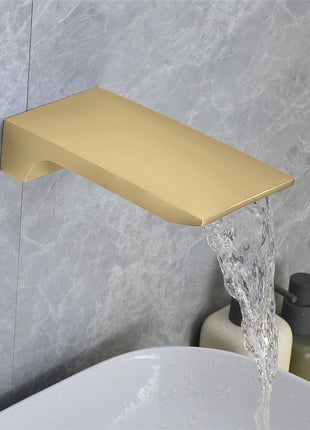 Waterfall Wall-mount Pressure balance Bath Tub Filler Faucet with Handheld Shower Brushed Gold