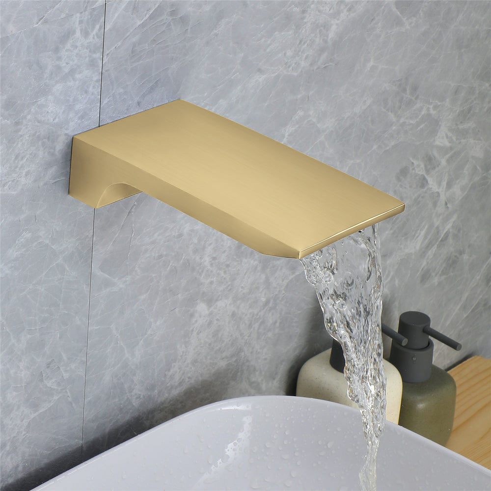 
                  
                    Waterfall Wall-mount Pressure balance Bath Tub Filler Faucet with Handheld Shower Brushed Gold
                  
                