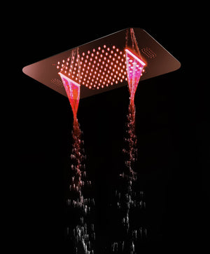
                  
                    Rose Gold Music LED Flushed in 23X 15inch shower head 4 way thermostatic valve that each function run All together and separately
                  
                