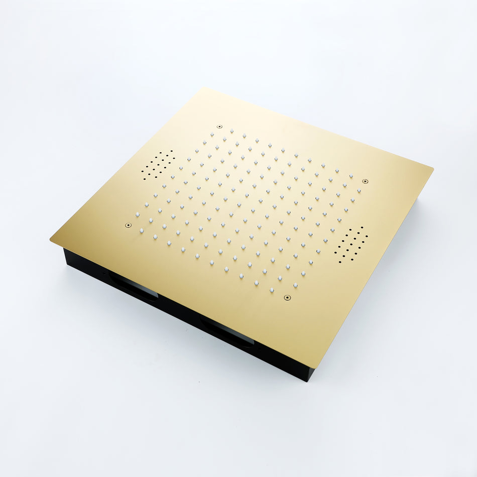 brushed gold 20 inch rainfall flushed mount rainfall bluetooth music 64 LED light shower head