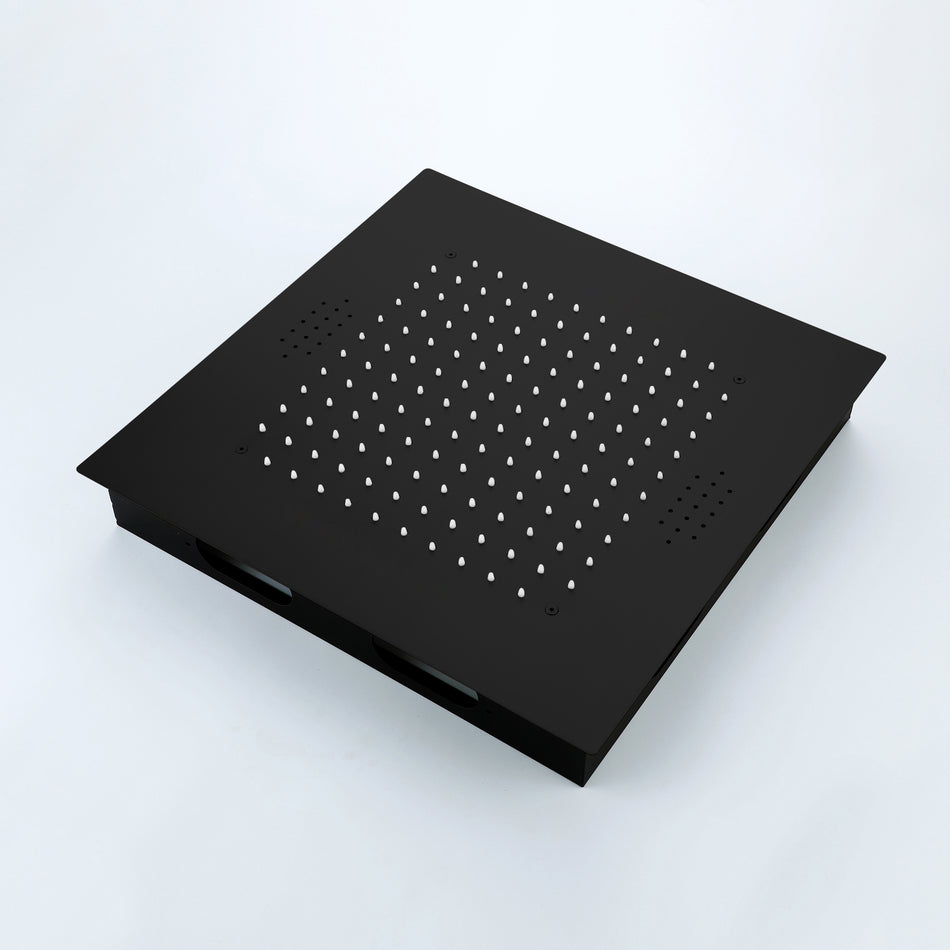 Matte black 20 inch flushed mount rainfall 64 LED light bluetooth music shower head