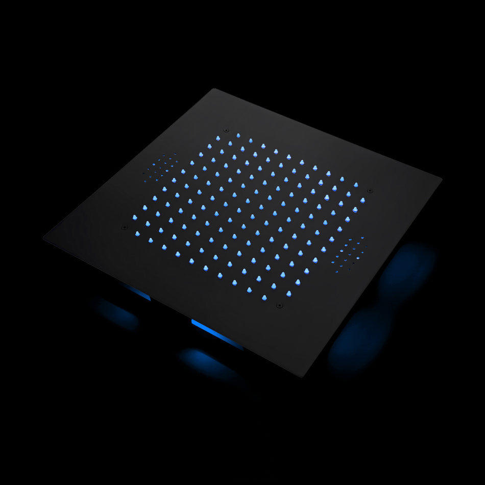 Matte black 20 inch flushed mount rainfall 64 LED light bluetooth music shower head