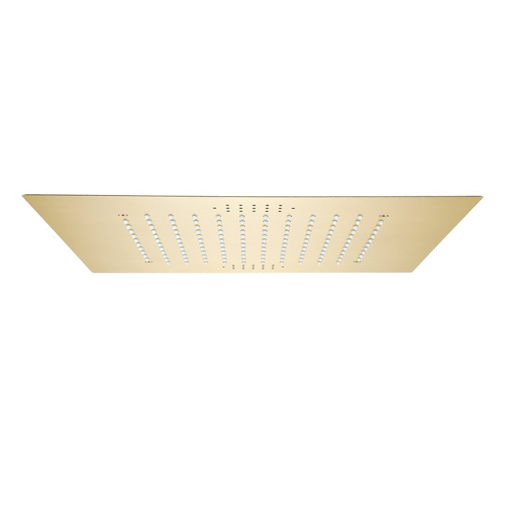
                  
                    Brushed Gold Music 64 LED lights Flushed mount 20 X 20 inch rain shower head 3 way Digital display thermostatic valve that each function run all together and separately
                  
                