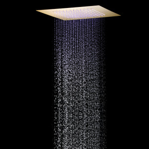
                  
                    brushed gold 20 inch rainfall flushed mount rainfall bluetooth music 64 LED light shower head
                  
                