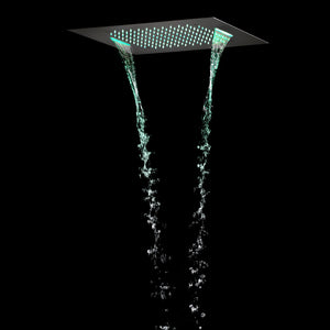 
                  
                    Matte black 20 inch flushed mount rainfall waterfall 64 LED light bluetooth music shower head
                  
                