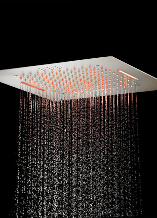 Brushed nickel 20 inch flushed mount rainfall waterfall 64 LED light bluetooth music shower head