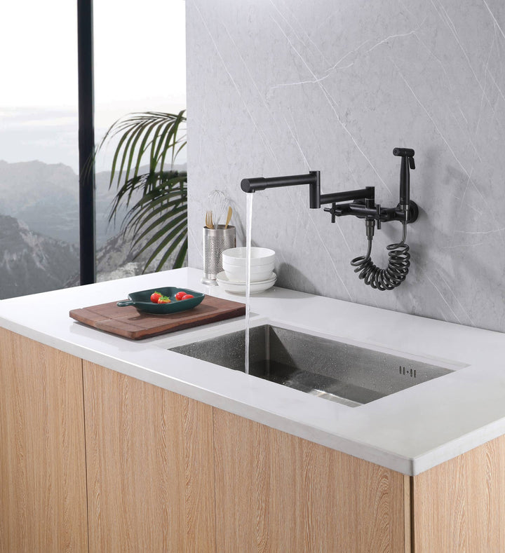 Matte black Pot Filler Faucet Folding Stretchable Brass Hot & Cold Kitchen Faucet Wall Mount