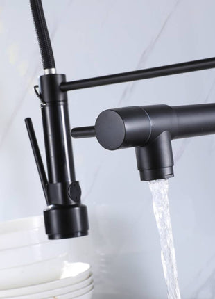 Matte Black High Arc brass Kitchen Sink Faucet Pull Down metal Spray with deck plate and lock ring