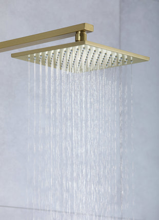 Brushed Gold 8'' rain shower head 3 function thermostatic exposed handle shower system with tub spout and handle shower