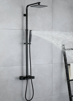 Matte Black 8 Inch Rainfall Shower Head 3 Way  Thermostatic exposed handle shower with tub faucet and handle shower