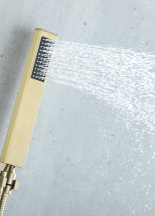 20 inch ceiling mount Brushed gold 3 way thermostatic shower faucet with Body sprayer and handle sprayer