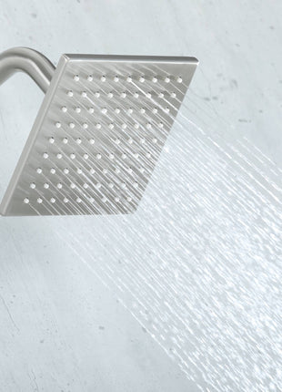 20 Inch Brushed nickel ceiling mount rainfall Mist shower systems 5 way thermostatic valve with 6 body jets and wall mount 6 inch regualr shower head