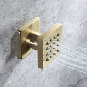 
                  
                    ceiling mounted rain shower 5 way Brushed Gold thermostatic shower system  with 6 body jets and wall mount rain shower and tub spout
                  
                