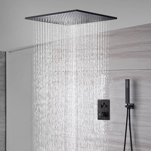 
                  
                    20inch matte black ceiling mount rainfall waterfall shower systems 3 way thermostatic valve with 6 body jets
                  
                