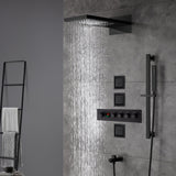 22inch rainfall and waterfall matte black 4 Way digital Thermostatic Shower Faucet with 4inch Body Jet