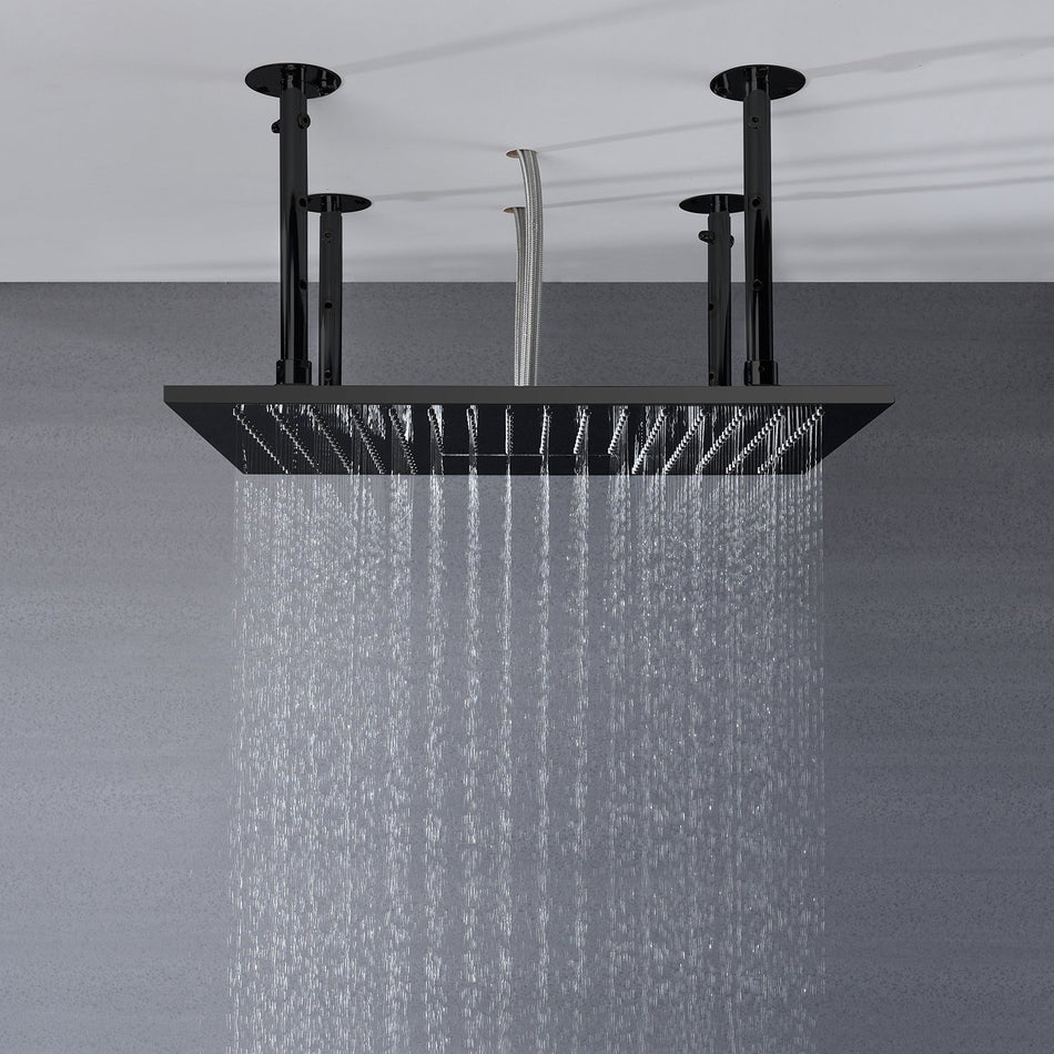 20inch two functions matte black rainfall waterfall shower head