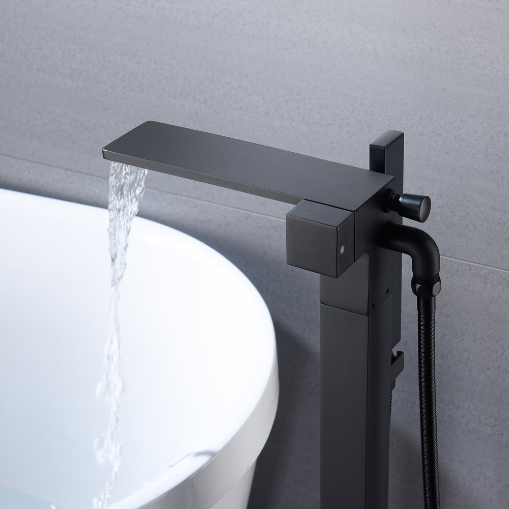 
                  
                    Waterfall Matte Black Freestanding Single Handle Bathtub Faucet with Handheld Sprayer
                  
                