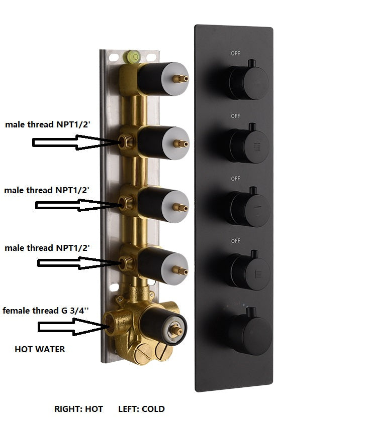 20 inch rainfall mist LED matte black rainfall shower system 4 way thermostatic rough in valve with body jets and 8inch wall mount shower head