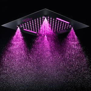 
                  
                    Matte black 20 inch flushed mount mist rainfall waterfall 64 LED light bluetooth music shower head
                  
                