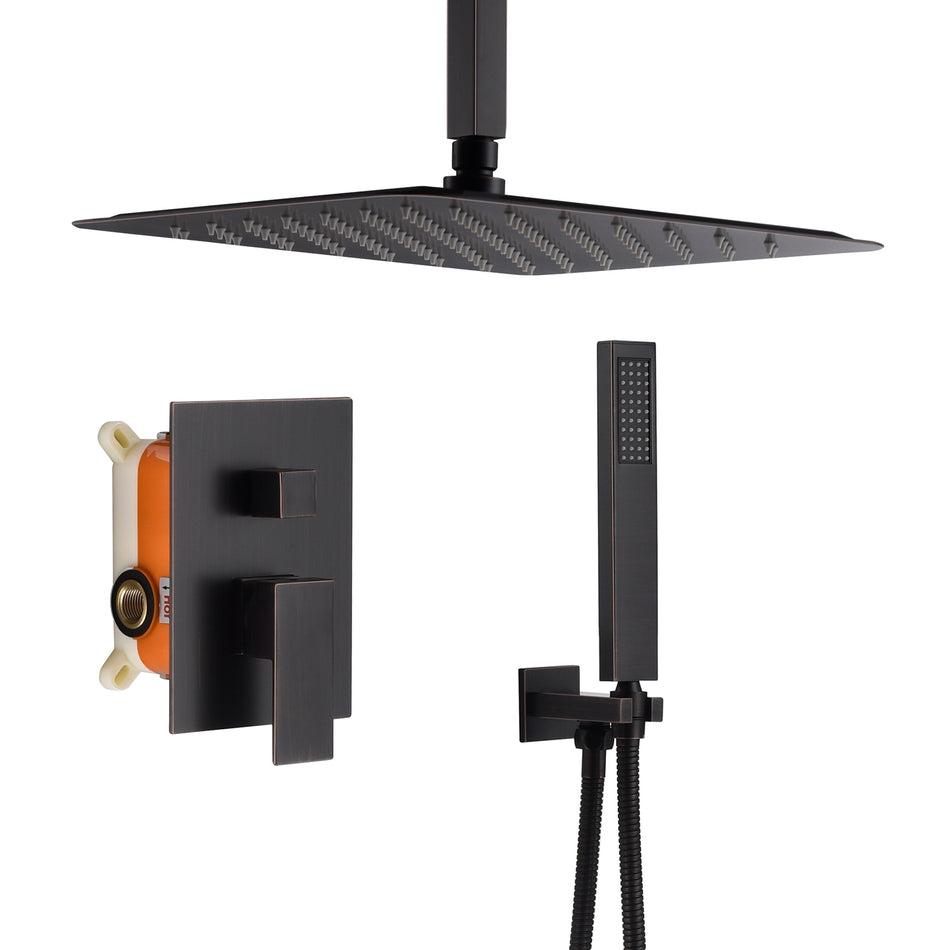 12inch ceiling mounted Rainfall Oil Rubbed Bronze Shower Faucet Set System Hand Shower Bronze Mixer faucet